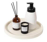 Silicone Bathroom Tray Round Vanity Tray Decorative Soap Holder Kitchen Countertop Organizer Coffee Table Decor for Candle, Perfume, Plant, 10 Inch, Beige