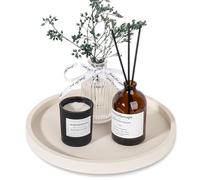 Silicone Bathroom Tray Round Vanity Tray Decorative Soap Holder Kitchen Countertop Organizer Coffee Table Decor for Candle, Perfume, Plant, 9 Inch, Beige