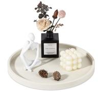 Silicone Bathroom Tray Round Vanity Tray Decorative Soap Holder Kitchen Countertop Organizer Coffee Table Decor for Candle, Perfume, Plant, 12 Inch, Beige