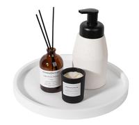 Silicone Bathroom Tray Round Vanity Tray Decorative Soap Holder Kitchen Countertop Organizer Coffee Table Decor for Candle, Perfume, Plant, 10 Inch, White