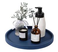 Silicone Bathroom Tray Round Vanity Tray Decorative Soap Holder Kitchen Countertop Organizer Coffee Table Decor for Candle, Perfume, Plant, 11 Inch, Dark Blue