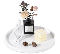 Silicone Bathroom Tray Round Vanity Tray Decorative Soap Holder Kitchen Countertop Organizer Coffee Table Decor for Candle, Perfume, Plant, 12 Inch, White
