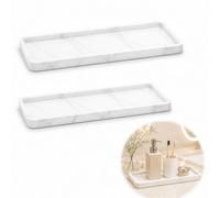 Silicone Bathroom Vanity Organiser Trays, White Marble Effect, 2-Pack