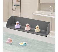 Silicone Bathtub Splash Guard with Strong Suction Cups, Bath Toy and Shower Stuff Storage Tray & Water Spill Protector for Kids, No-Mess Play Shelf Organizer, Toddler Bath Essentials (Gray)