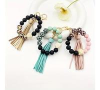 Silicone Beaded Keychain Bracelet Beaded Keychain with Tassels Women Can Hang Wallets Keychain Men's Car Keychain Leopard print K046