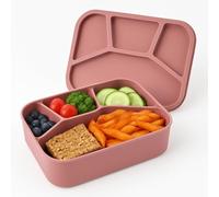 Silicone Bento Box, 4 Compartment, Reusable Lunch Container, Leak Proof, Rectangle, 1160 ml 100% Platinum Silicone Tear-Resistant Material, Heat and Cold Resistant, Airtight, Dishwasher Safe (Red)