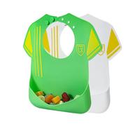 Silicone Bibs for Babies & Toddlers, 2 Pack Waterproof Baby Bibs, Adjustable Baby Weaning Bib, BPA Free Soft Durable Silicone Baby Feeding Bibs with Food Catcher (Football)