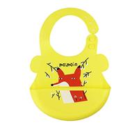 Silicone Bibs for Baby, Treer Waterproof Soft Adjustable Roll up Feeding Bibs Drool Bibs Wipe Clean with Food Catcher Pocket for Infants Toddlers (Yellow Fox)