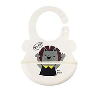 Silicone Bibs for Baby, Treer Waterproof Soft Adjustable Roll up Feeding Bibs Drool Bibs Wipe Clean with Food Catcher Pocket for Infants Toddlers (White Lion)