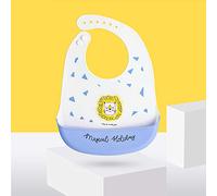 Silicone Bibs for Baby, Treer Waterproof Soft Adjustable Roll up Feeding Bibs Drool Bibs Wipe Clean with Food Catcher Pocket for Infants Toddlers (Yellow Lion)