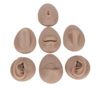 Silicone Body Parts, 7PCS Piercing Practice Model Ear Eye Nose Mouth Tongue and Belly Button Model Soft Silicone Body Part Displays Set (dark complexion)