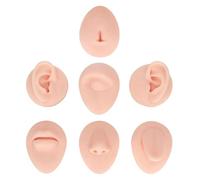 Silicone Body Parts, 7PCS Piercing Practice Model Ear Eye Nose Mouth Tongue and Belly Button Model Soft Silicone Body Part Displays Set (light skin tone)