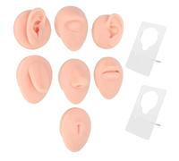 Silicone Body Parts Model Set with Acrylic Display Rack for Teaching Practice - Realistic Ear Nose Mouth Eye Tongue Navel Models (Light Skin)