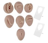 Silicone Body Parts Model Set with Acrylic Display Rack for Teaching Practice - Realistic Ear Nose Mouth Eye Tongue Navel Models (Dark Skin)