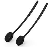 Silicone Body Scrubber 2 Pack, Exfoliating Back Scrubber for Shower Cleaner Brush with Long Handle Bath Scrubber for Body Bath&Body Brushes Double Sided Shower Cleaning Brush for Men(Black and Black)