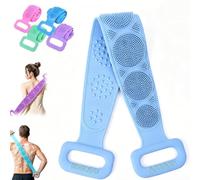 Silicone Body Scrubber Belt,Double-Sided Silicone Back Scrubber for Shower (Blue, 60 * 7cm)