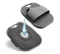 Silicone Body Scrubber for Men & Women with Easily Lather Bristles, Silicone Loofah Bath Scrub for Deeply Cleaning, Shower Body Wash Brush Scrubber with Anti-Slippery Handle for All Skin Types, Gray