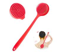Silicone Body Scrubber with Long Handle, Double-Sided Bath Brush for Exfoliation & Massage, Lightweight Shower Back Scrubber with Non-Slip Grip (Red)