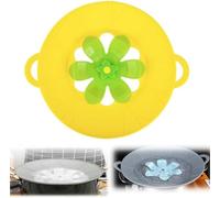 Silicone Boil Over Spill Stopper Lid, Reusable Heat-Resistant Lid Boiling Kitchen Safeguard, Multi-Function Grey Pan Cover with Mint Flower Design (Yellow, Medium (26cm))