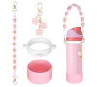 Silicone Boot Set for Owala Water Bottle 24 oz 34 oz with Handle Strap and Charm Compatible with Owala Freesip, Water Bottle Straps for Carrying for Owala Tumbler Non-Slip Silicone Boot Keychain Charm