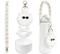 Silicone Boot Set for Owala Water Bottle 24 oz, Includes Water Bottle Handle Strap & Cartoon Charm, Perfect Owala Accessories, Fits Owala Tumbler, Owala Free Sip, for Pink owala (White)