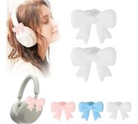 Silicone Bow Headphone Accessory - Cute 3D Coquette Attachment for Gamers & Streamers - Universal Adjustable Soft Clip Fits Most Over-Ear Headsets - Kawaii Decor Gift for Women Girls (White)