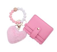 Silicone Bracelet Wallet - Plush Heart Key Ring Wallet for Women - Lovely Stylish Key Wallet Holder Card Case for Birthday, New Year