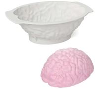 Silicone Brain Mold - Realistic Human Brain Cake Mold,3.2" Deep, Large Volume with Support Base,Thicken Organs Mould for Halloween Fondant Candy Chocolate Jelly or Pudding (White Brain)