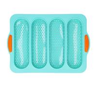 Silicone Bread Loaf Pan, 4 Cavity French Bread Baking Pan Flexible Hot Dog Bun Mold Baking Supplies for Restaurant Home Bakers (Green)