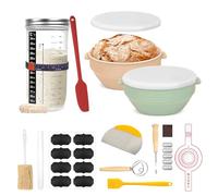 Silicone Bread Proofing Basket Set Sourdough Starter Kit with Accessories Perfect for Making Bread at Home (Beige circular + green circular)