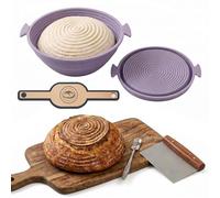 Silicone Bread Proofing Basket with Silicone Bread Sling Reusable Sourdough Proving Baskets, Easy to Transfer Sourdough Bread Bread Making Tools for Bread Baking Beginners and Professionals (Purple)
