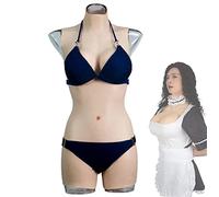 Silicone Breastplate Crossdressing Apparel Male to Female, Realistic Fake Boobs Bodysuit for Transgender Drag Queen Jumpsuit C-E Cup (#01, C cup Cotton Filler)