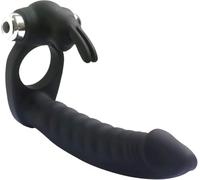 Silicone Butt Plug Dual Penetration Vibrating Double Dildo with Cock Ring Penetrator Men Couple Anal Plug Sex Strapon Enhancer 7 Speed Adult Women Pleasure