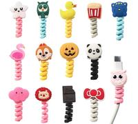 Silicone Cable Protectors 15 Pack, Cute Cartoon Animal Cord Saver Guards for Charger Cables, Universal USB Cable Bite Protector for Phone Tablet Laptop, Anti-Fray Flexible Charging Cord Tips