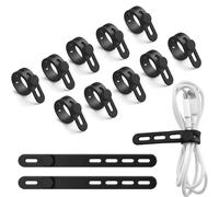 Silicone Cable Ties 10Pcs, Cable Tidy, Cord Organizer Wrap, Reusable Wire Ties Management with Lock Buckle for Headphones, HDMI, Charging, USB, Mouse Wires for Home, Office, Car, Travel (Black)