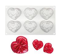 Silicone Cake Mold Bakeware Dessert Mousse DIY Soap Candle Mould, 6 Holes Hearts with Bows