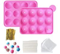 Silicone Cake Pop Mold, 12 Cavities Cake Pop Mould with 100PCS Treat Sticks, Bags and Twist Ties, Chocolate Lolly Moulds, for Hard Candy, Chocolate, Jelly, Lollipop Mold