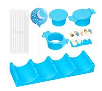 Silicone Cake Pop Mold Set, Round Cake Pop Cutter with Pusher, Tray and 50 Sticks, 15-Hole Cake Pop Holder, DIY Baking Molds Kit for Parties, Wedding, Home Desserts Making - Blue