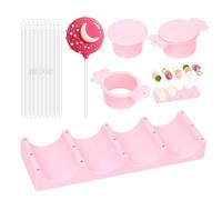 Silicone Cake Pop Mold Set, Round Cake Pop Cutter with Pusher, Tray and 50 Sticks, 15-Hole Cake Pop Holder, DIY Baking Molds Kit for Parties, Wedding, Home Desserts Making - Pink