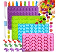 Silicone Candy Mold Kit - 219 Mini Cavities with 2 Droppers -Gummy Bear, Fruit, Dinosaur, Heart Molds,-Food Grade Flexible Molds for Gummies/Chocolate/Candies -4pc Baking Essentials for Party Treats.