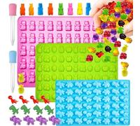 Silicone Candy Molds Kit -164 Mini Non-Stick Cavities for Gummy Bears, Chocolate & Snacks |Dinosaur,Fruit,Vegetable Shapes | Kids Baking Tools, 3Pcs Molds+2 Droppers (Easy Clean & Reusable).By ENBRWAS