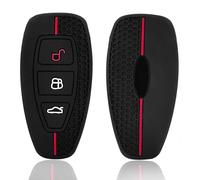Silicone Car Key Cover for Ford Transit Custom Connect Focus Fiest Kuga Mondeo Galaxy Mk4 Mk8 Protective Case 3 Button with Unique Honeycomb Design Red Line Detailing Keyless