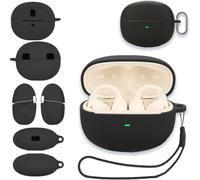 Silicone Case Compatible with Baseus Bowie MC2 Earbuds - Full-Body Shockproof Protective Cover with Carabiner Clip, Front LED Visible, Washable Anti-Scratch Skin for Charging Case (Black)
