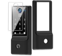 Silicone case for eufy Security Smart Lock C220 Electronic Fingerprint Keypad Deadbolt with Code, with 2 Pack Tempered Glass Screen Protectors-Black 【3 in 1】