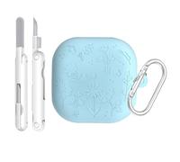 Silicone Case for Galaxy Buds 4 Pro/Buds 4,Flower Engraved Cover for Samsung Galaxy Buds 4 Pro with Carabiner and Cleaning Kit, Protection (Blue)