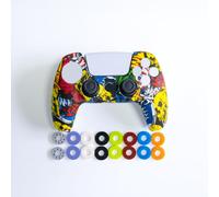 Silicone Case for PS5 Controller with 16Pcs Precision Rings, 3 Resistance Levels Aim Assist Motion Control Rings, Anti-Slip Protective Skin for DualSense Wireless Controller - Yellow Graffiti