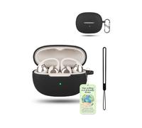 Silicone Case for SHOKZ OpenDots 2 Earbuds,Powfix Soft Flexible Protective Cover with Carabiner Hook, Shockproof & Scratch-Resistant, Lightweight for Daily & Outdoor Use, Black