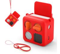 Silicone Case with Strap for Yoto Mini 2024 Edition Kids Audio Player | Silicone Adventure Jacket Cover with Card Space and Matching Wrist Lanyard Anti-slip Skin Cover Case-Red