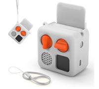 Silicone Case with Strap for Yoto Mini 2024 Edition Kids Audio Player | Silicone Adventure Jacket Cover with Card Space and Matching Wrist Lanyard Anti-slip Skin Cover Case-Grey