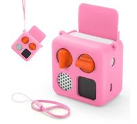 Silicone Case with Strap for Yoto Mini 2024 Edition Kids Audio Player | Silicone Adventure Jacket Cover with Card Space and Matching Wrist Lanyard Anti-slip Skin Cover Case-Pink